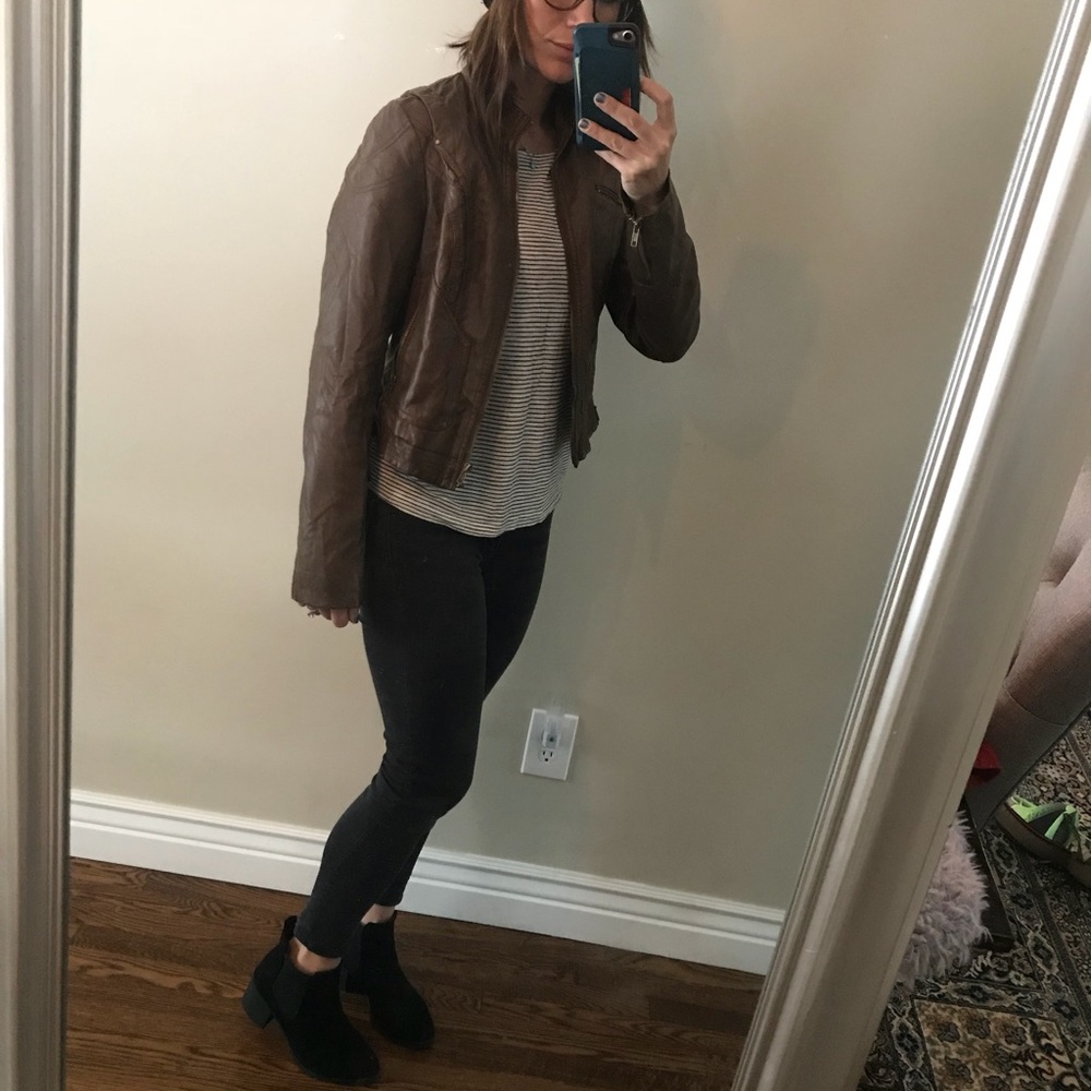 Brown leather zip jacket